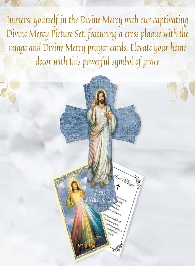 Trendzeen Divine Mercy Picture - Divine Mercy Door Blessing, Divine Mercy Prayer Card, The Lord's Prayer Card | Divine Mercy Image Wood Cross Plaque Set | Divine Mercy Wall Hanging For Home Decor, Art | 3 Items - Image 2
